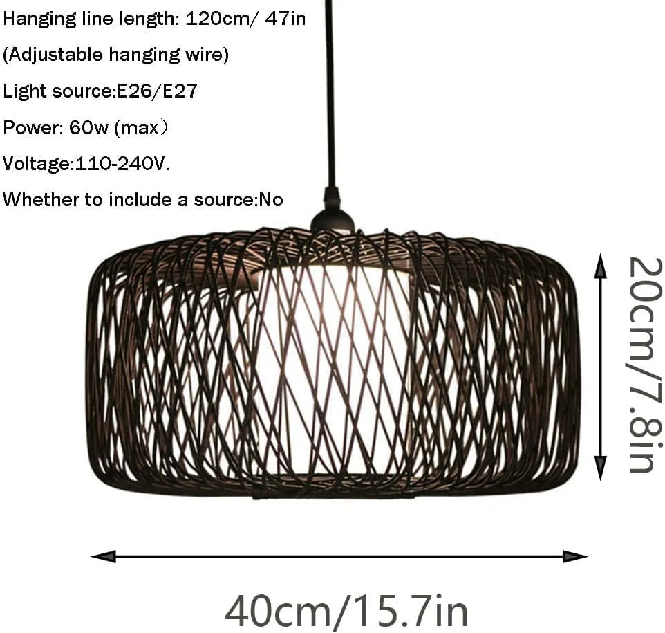 آباژور حصیری سیاه, لوستر به سبک ژاپنی, بسته تک عددی, قفس توخالی بوهو, چراغ آویز میز ناهارخوری, چراغ های آویز بافته شده به سبک روستایی, لوستر