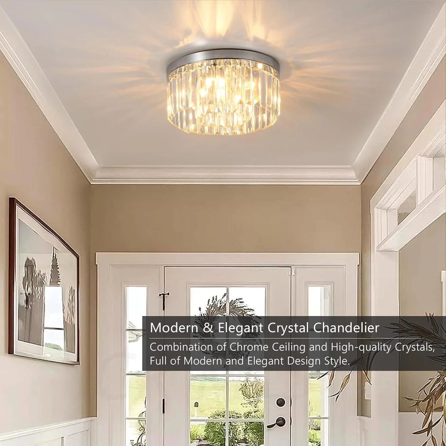 لوستر کریستالی مدرن Rayofly، چراغ سقفی 6 لامپی، چراغ سقفی شیشه ای برای اتاق نشیمن، اتاق خواب، آشپزخانه، راهرو - کروم، G9