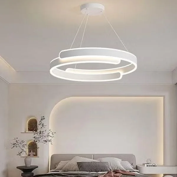 چراغ آویز مدرن LED با حلقه های اکریلیک رافین - لوستر آویز قابل تنظیم برای اتاق ناهارخوری، اتاق نشیمن، اتاق خواب و دفتر کار - چراغ سقفی آویز فلزی شیک