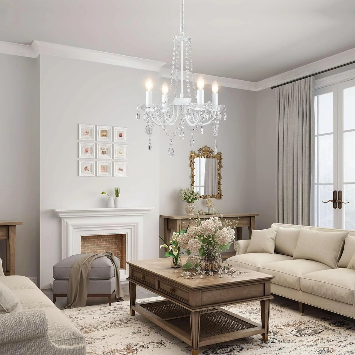 لوستر کریستالی QAREHL، چراغ آویز سقفی وینتیج E14 سفید برای اتاق نشیمن، اتاق غذاخوری، اتاق خواب