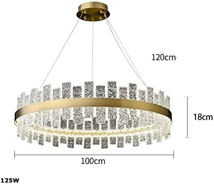 لوستر ال ای دی مدرن استیل مستقیم آویز روشنایی لامپن مناسب برای اتاق ناهارخوری، دکور مدرن، طلایی-دایره ای 100 سانتی متر