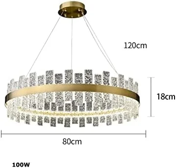 لوستر ال ای دی مدرن استیل مستقیم آویز لوستر روشنایی لامپن مناسب برای اتاق ناهارخوری، دکور مدرن، طلایی-دایره 80 سانتی متر
