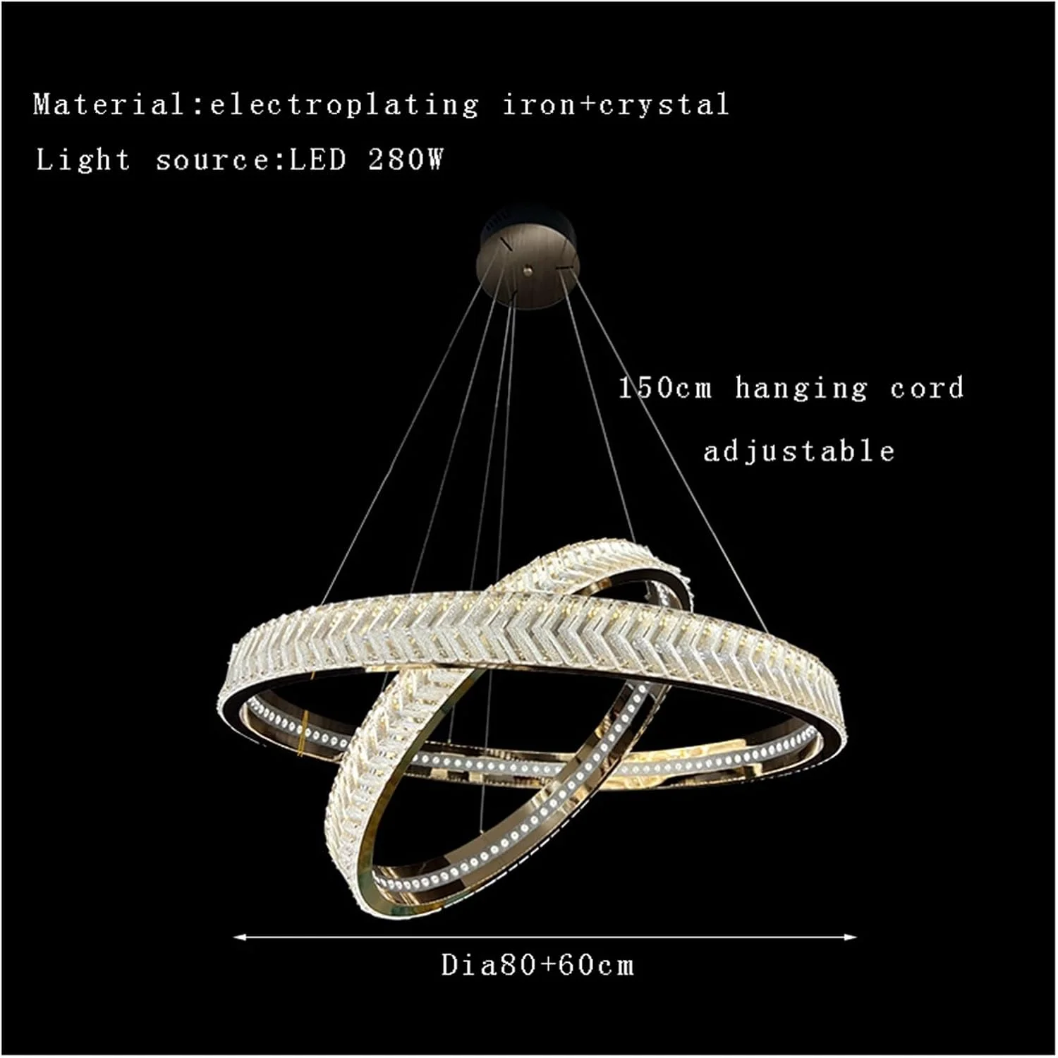 لوستر آویز گرد پسا مدرن، لوکس، طلایی رنگ برای دکوراسیون اتاق نشیمن، نور مدرن، نور سفید - 60+80 سانتی متر لوستر آویز گرد پسا مدرن، لوکس، طلایی رنگ برای دکوراسیون اتاق نشیمن، نور مدرن، نور سفید - 60+80 سانتی متر