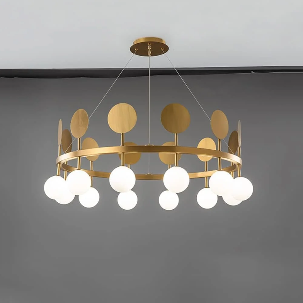 Led Postmodern Chandelier Lighting Compatible With Living Room Minimalist Pendant Lamp Gold Iron Ceiling Light Fixture White Glass Ball Hanging Chandelier Light Fixtures,Mo,One Color-12lights