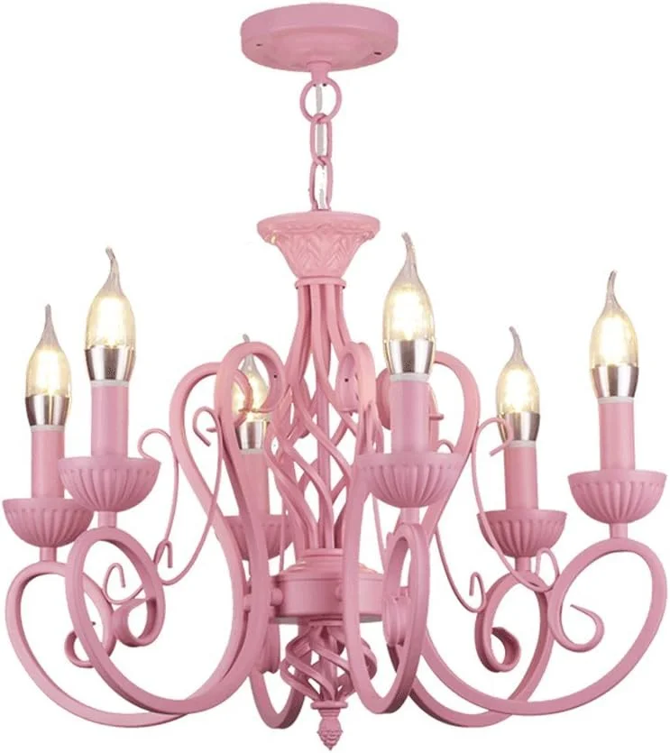 چراغ آویز شمعدانی ساده اروپایی PIAOLING، لوسترهای تزئینی اتاق پرنسس، اتاق کودک، رستوران و اتاق نشیمن (رنگ: صورتی)