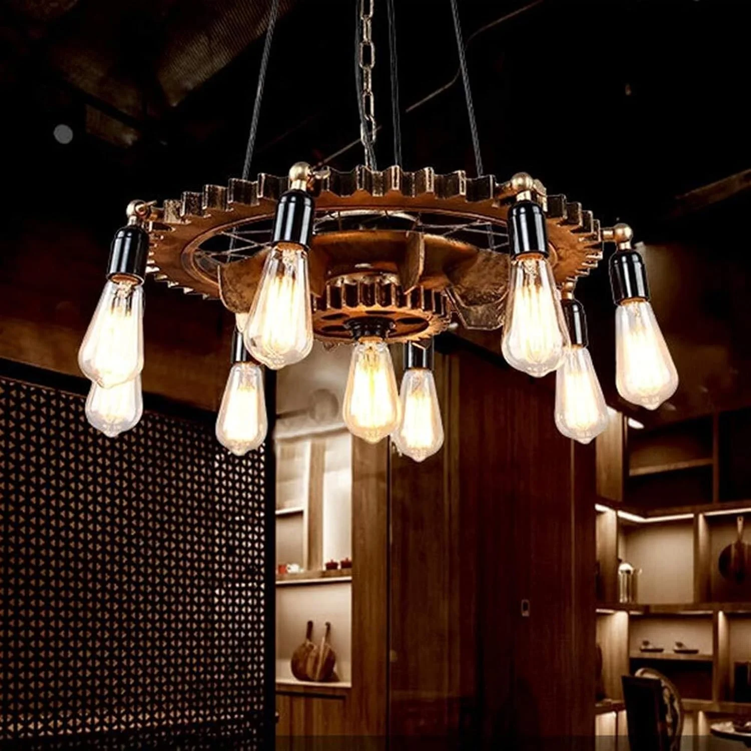 لوستر فرفورژه طرح صنعتی، مناسب رستوران، کافه، بار، فروشگاه لباس، قطر 60 سانتی متر