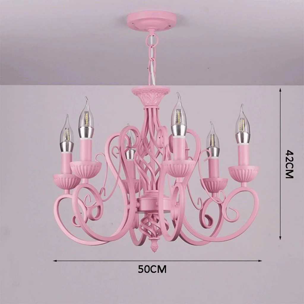 چراغ آویز شمعدانی ساده اروپایی PIAOLING، لوسترهای تزئینی اتاق پرنسس، اتاق کودک، رستوران و اتاق نشیمن (رنگ: صورتی)