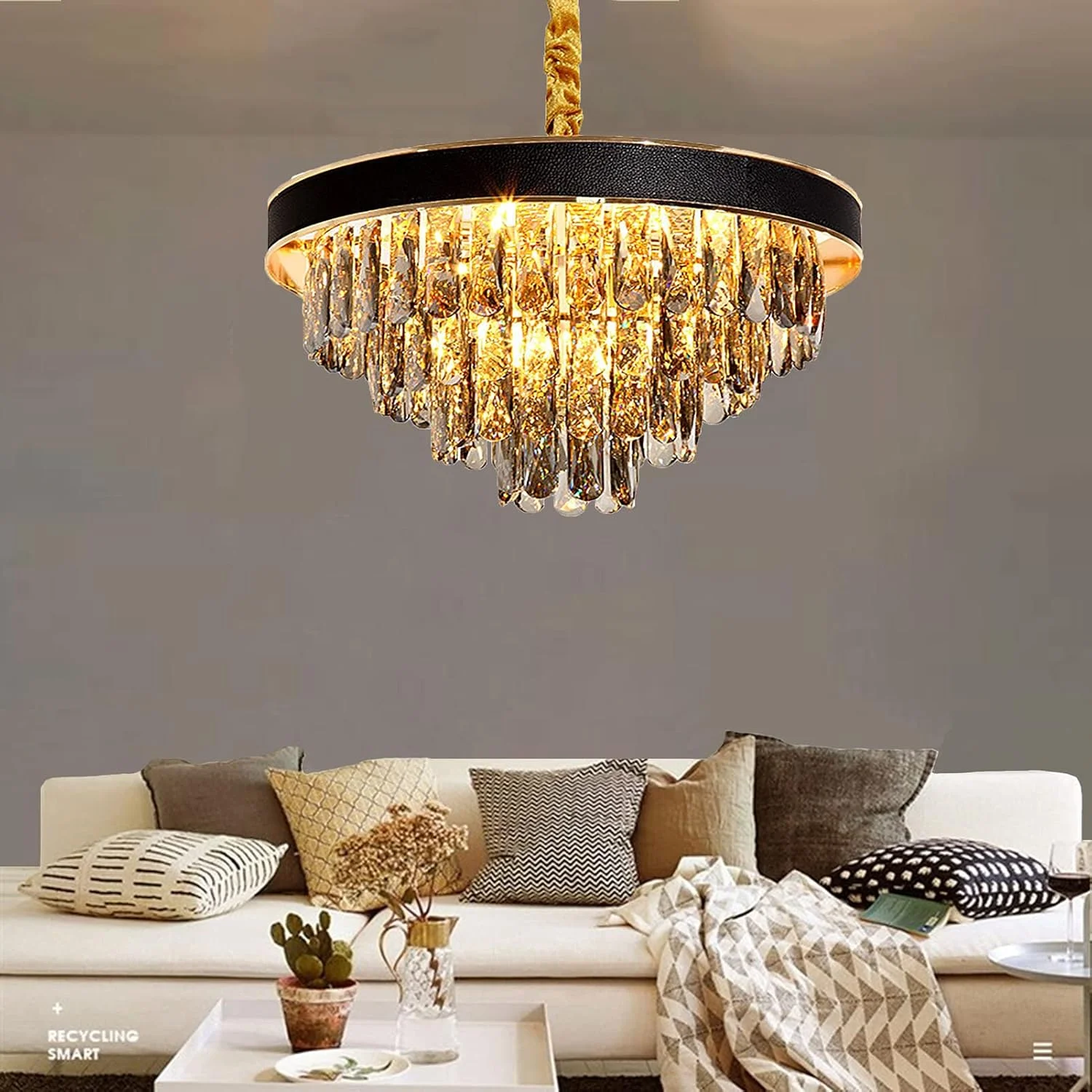 لوستر چرمی خلاقانه شخصیتی، برای اتاق نشیمن، اتاق غذاخوری، لوستر کریستالی لوکس مدرن نوردیک E14 - طلایی. 50 * 27 سانتی متر