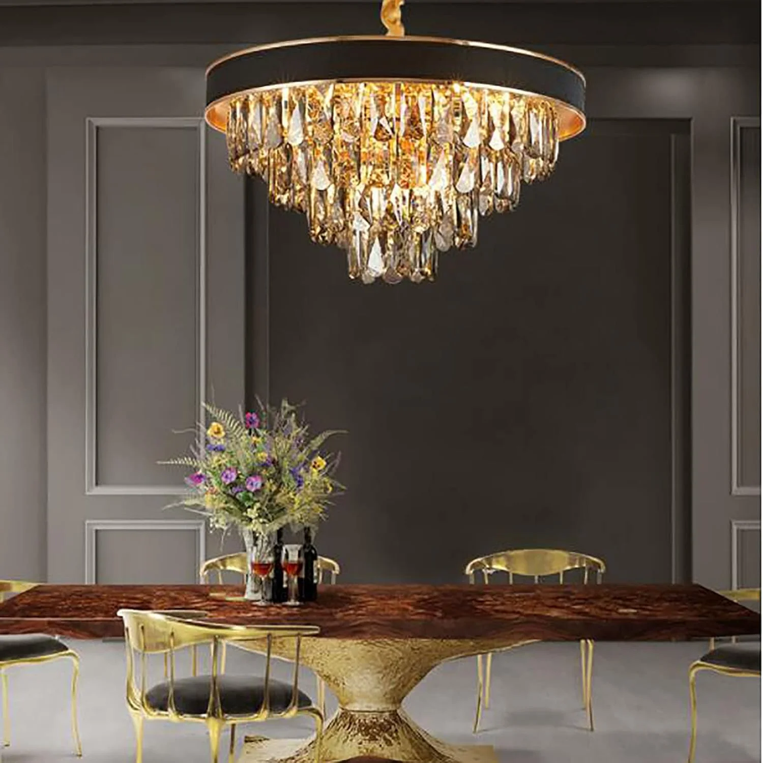 لوستر چرمی خلاقانه شخصیتی، برای اتاق نشیمن، اتاق غذاخوری، لوستر کریستالی لوکس مدرن نوردیک E14 - طلایی. 50 * 27 سانتی متر