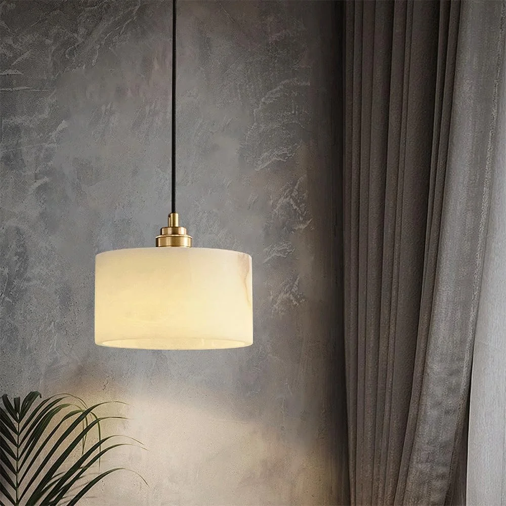چراغ آویز طلایی مدرن سازگار با جزیره آشپزخانه، چراغ آویز استوانه ای مرمر، لوستر E14 برای اتاق نشیمن