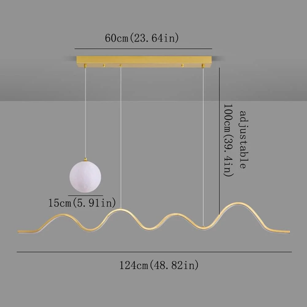 چراغ آویز مدرن فلزی LED دیمر پذیر، لوستر آویز سقفی، روشنایی داخلی اتاق نشیمن - چراغ آویز میز ناهار خوری منزل به طول 124 سانتی متر، دکور مدرن، تک رنگ