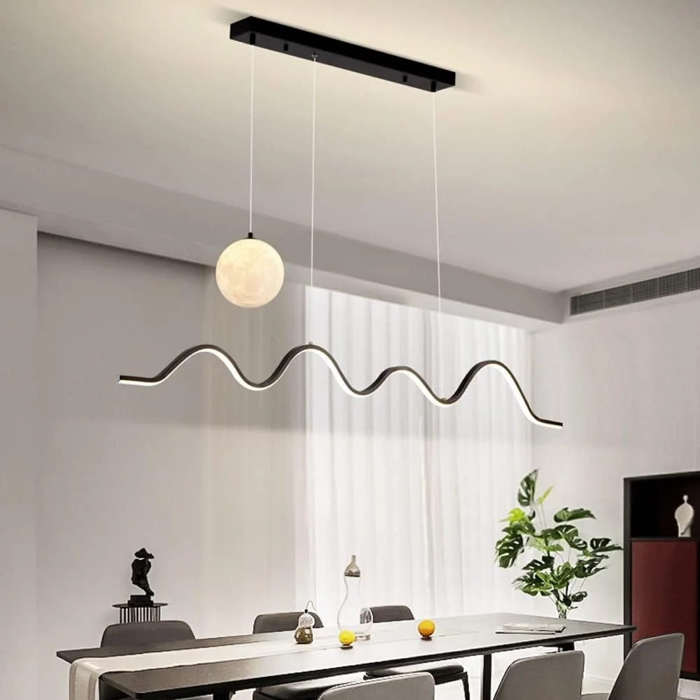 چراغ آویز مدرن فلزی LED دیمر پذیر، لوستر آویز سقفی، روشنایی داخلی اتاق نشیمن - چراغ آویز میز ناهار خوری منزل به طول 124 سانتی متر، دکور مدرن، تک رنگ