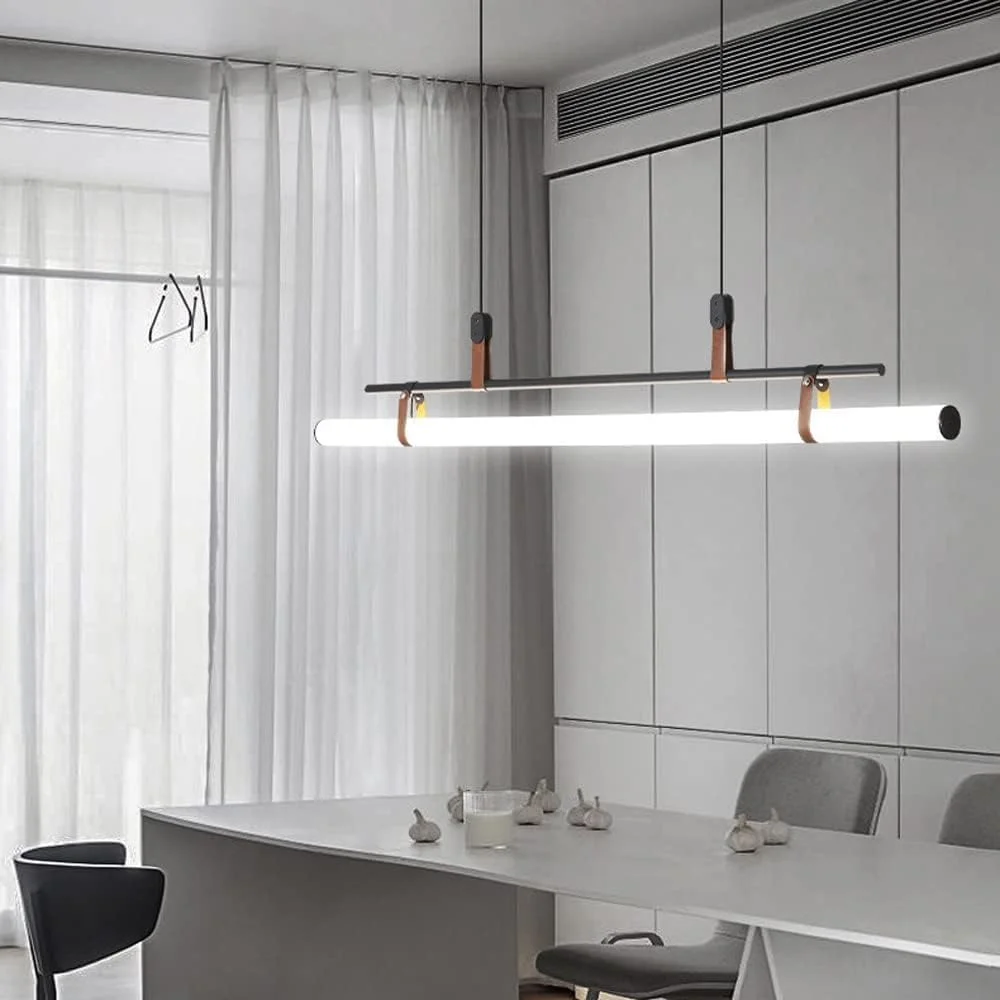 چراغ آویز خطی لوکس و مدرن LED با قابلیت تنظیم نور، مناسب برای میز ناهارخوری و دکوراسیون مدرن منزل، تک رنگ - 80 سانتی متر