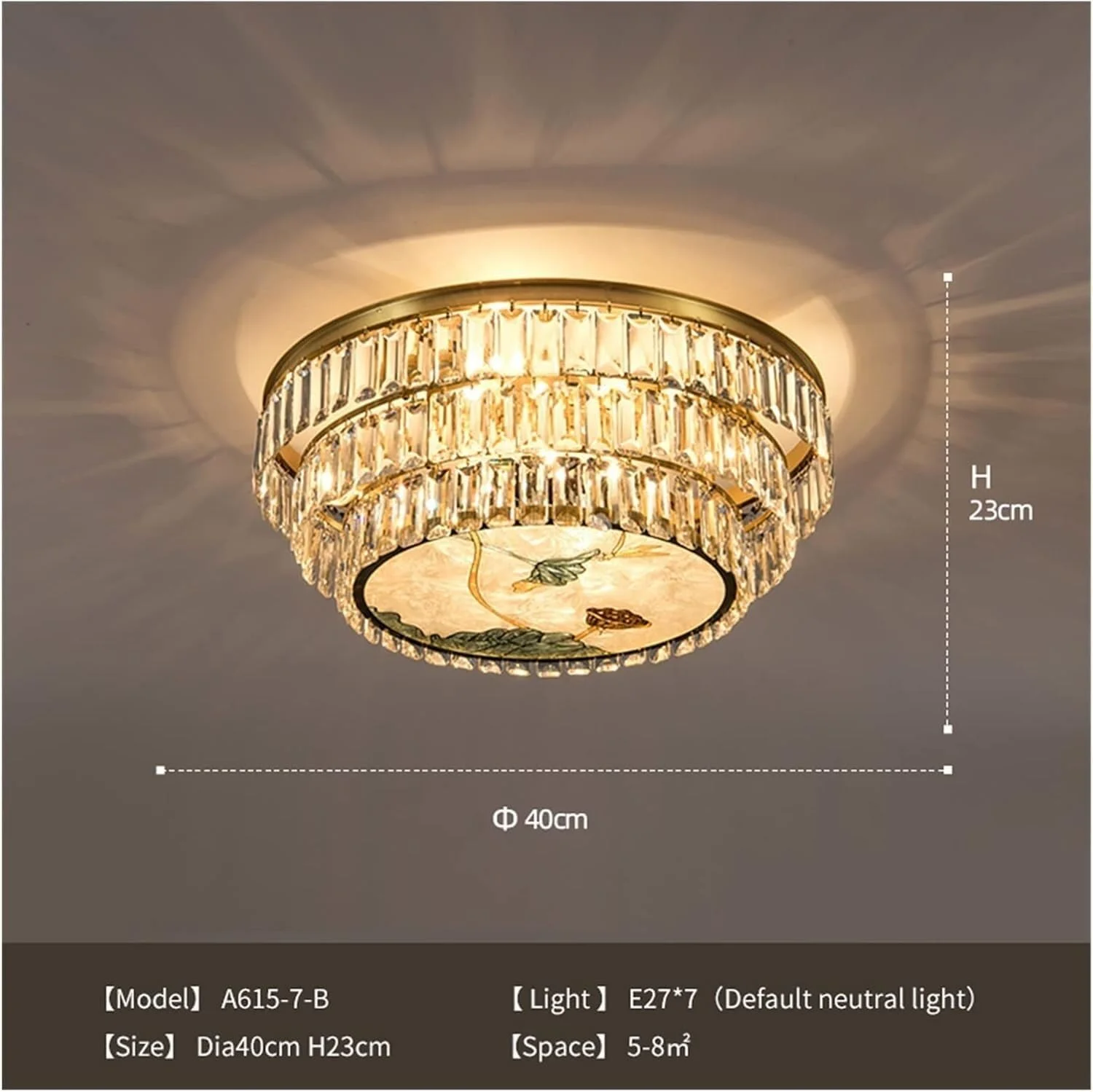 لوستر سقفی گرد رنگی لوکس LED طلایی اتاق خواب ناهار خوری اتاق مطالعه نور زینتی داخلی لوستر کریستالی، دکور مدرن، تک رنگ - 7 چراغ