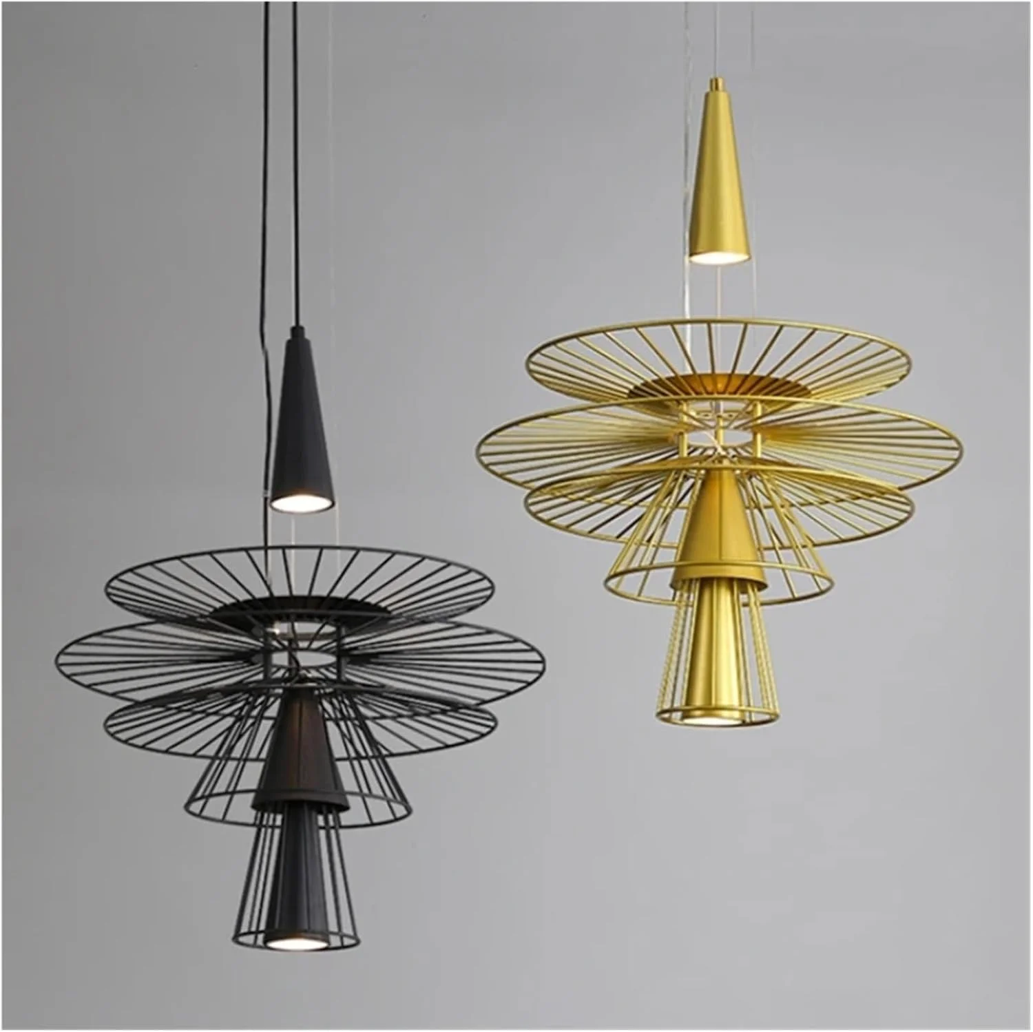 لوستر آویز چراغ نقطه ای چند لایه توری آهن فرفورژه با طراحی مدرن، مناسب برای دکوراسیون هنری اتاق غذاخوری، چراغ LED، تک رنگ - قطر 60 سانتی متر