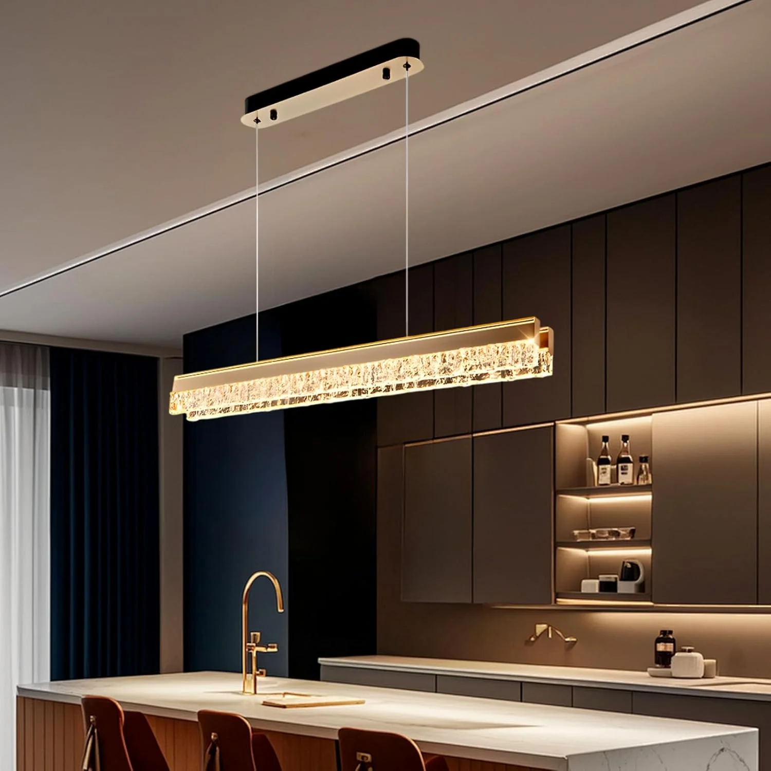 لوستر خطی ال ای دی مینیمالیستی نوردیک - چراغ آویز لوکس خلاقانه برای جزیره آشپزخانه، میز صبحانه خوری، میز غذاخوری