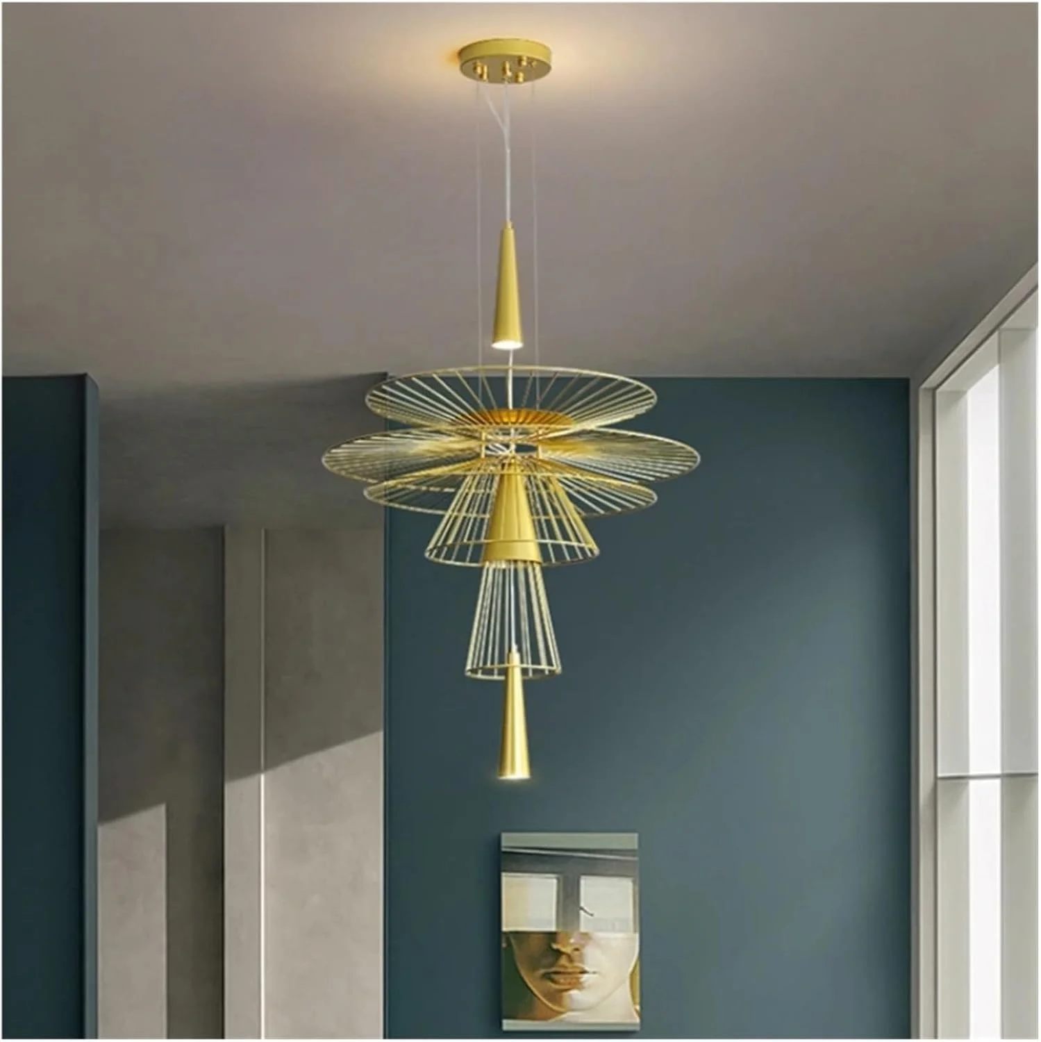 لوستر آویز چند لایه مشبک طرح آهن فرفورژه سازگار با اتاق غذاخوری دکور هنری چراغ LED، دکور مدرن، طلایی-قطر 60 سانتی متر لوستر آویز چند لایه مشبک طرح آهن فرفورژه سازگار با اتاق غذاخوری دکور هنری چراغ LED، دکور مدرن، طلایی-قطر 60 سانتی متر