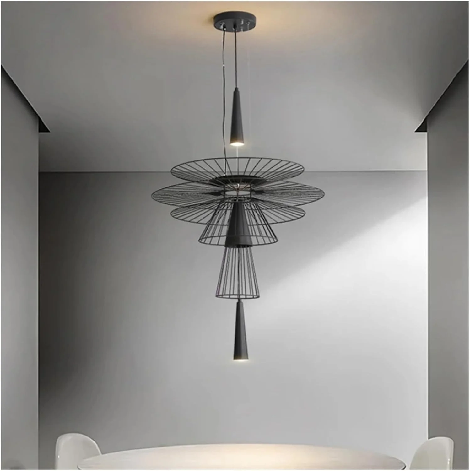 لوستر آویز چند لایه مشبک طرح آهن فرفورژه سازگار با اتاق غذاخوری دکور هنری چراغ LED، دکور مدرن، طلایی-قطر 60 سانتی متر