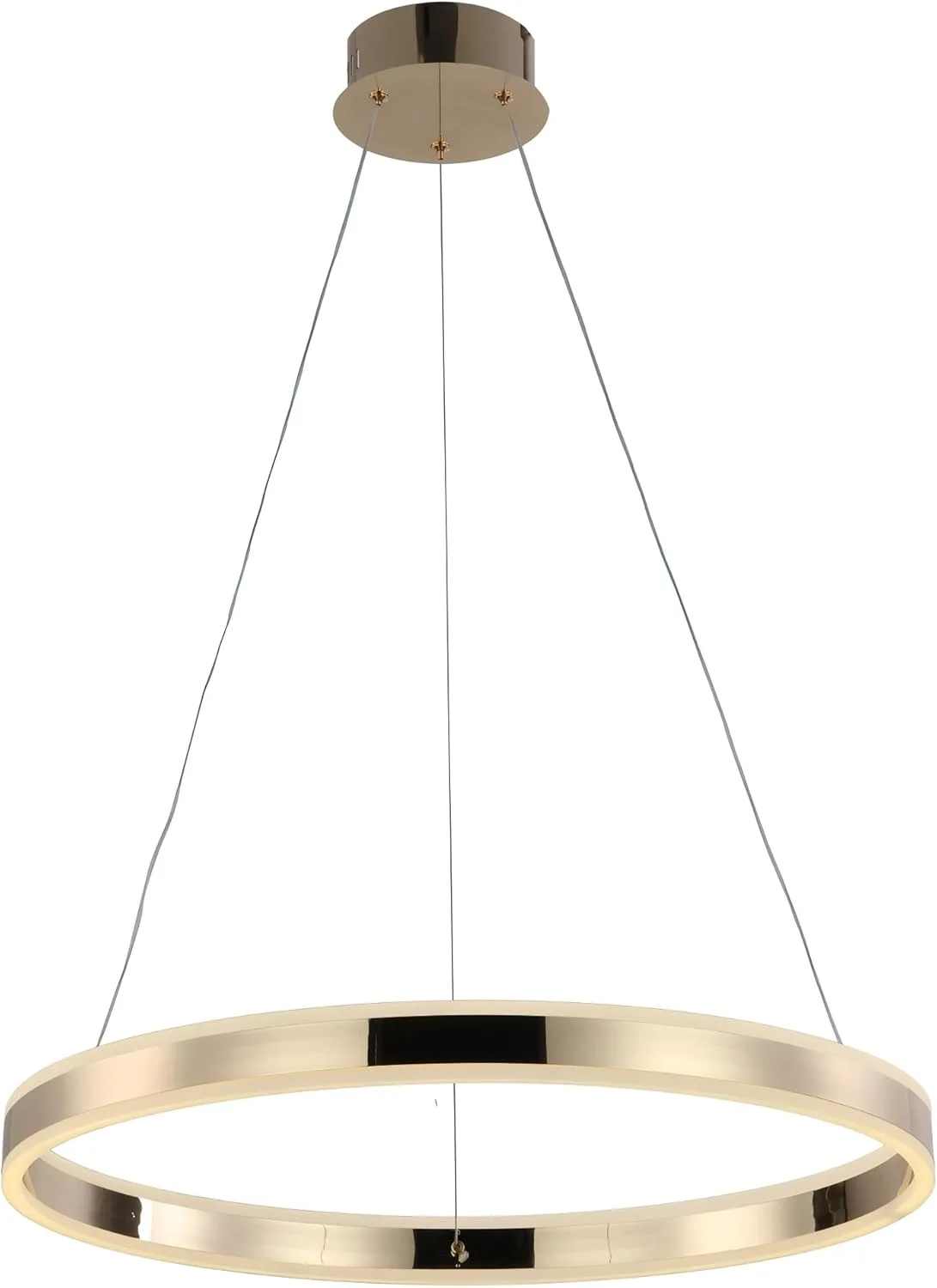 لوستر آویز حلقه ای مدرن LED - چراغ سقفی آویز قابل تنظیم با حلقه های دایره ای دیمر پذیر برای اتاق نشیمن، اتاق غذاخوری، اتاق خواب، ورودی و دفتر (طلایی، 1 لایه 60 سانتی متر)