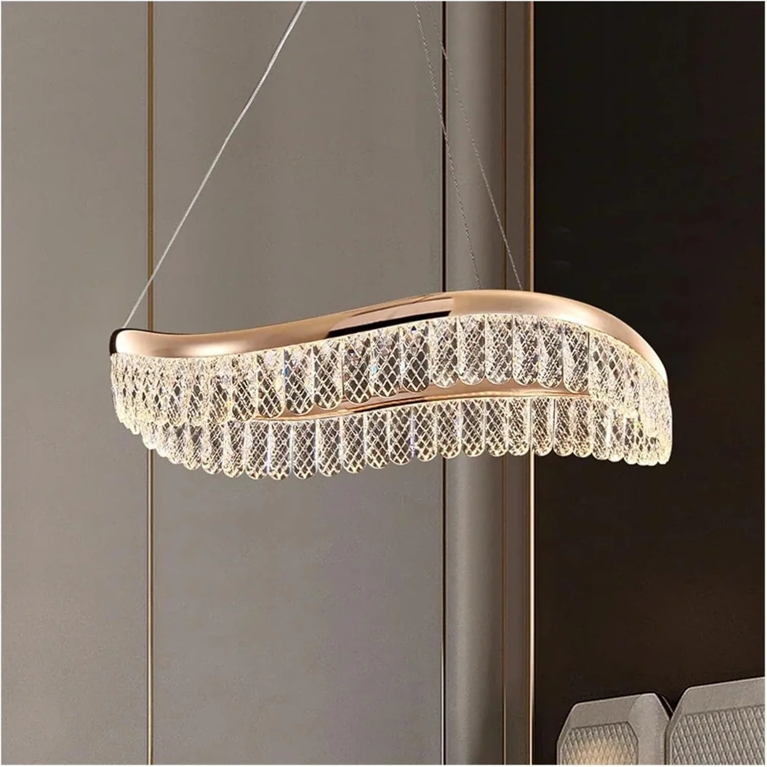 لوستر کریستالی سقفی طلایی LED اتاق نشیمن لوکس مدرن - لوستر روشنایی اتاق خواب ویلایی ساده، دکور مدرن، یک رنگ - 80 سانتی متر