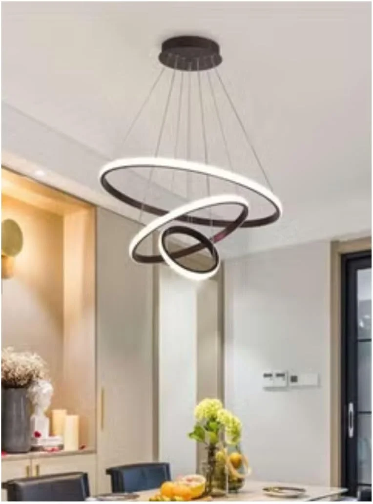 Modern LED Chandelier, 3-Ring Pendant Light, Ceiling Hanging Lamp, Black and White