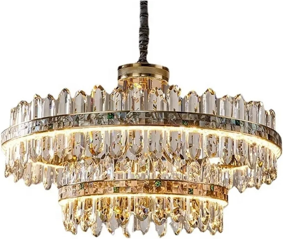 لوستر کریستالی مدرن، روشنایی اتاق نشیمن، اتاق غذاخوری، دکوراسیون منزل، لوستر ال ای دی طلایی گرد و بلند، دکور مدرن، تک رنگ - 75 سانتی متر