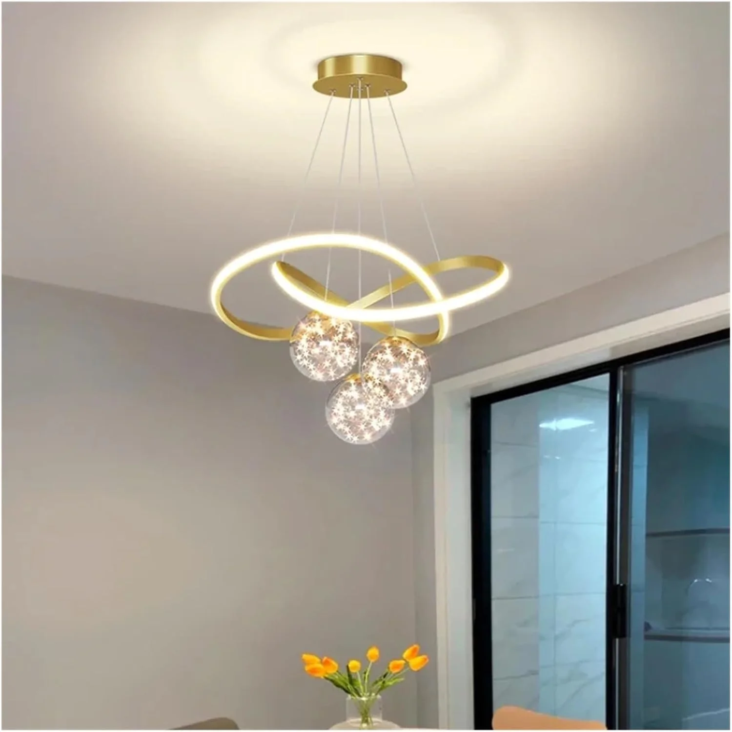 لوستر مدرن مینیمالیستی مناسب اتاق نشیمن، اتاق خواب، اتاق غذاخوری، آشپزخانه، لوستر طلایی داخلی، لوازم روشنایی منزل، دکور مدرن، طلایی - 80 سانتی متر