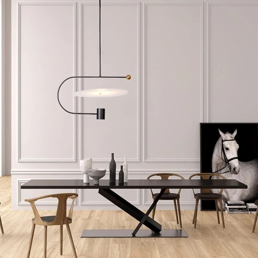 لوستر آویز ال ای دی مینیمالیستی، چراغ آویز هنری، چراغ های رستورانی مدرن، لوستر آویز آکریلیک آهنی، دکور مدرن، تیره