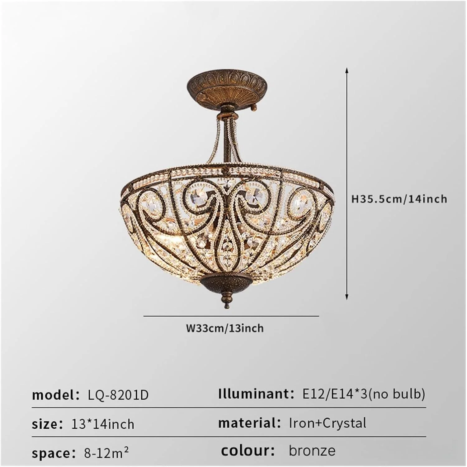 چراغ سقفی به سبک آمریکایی، لوکس و اتمسفریک، مناسب اتاق خواب، رستوران، نیمه لوستر، به سبک اروپایی، راهرو، کریستالی، دکور مدرن، طلایی-D330 H355mm