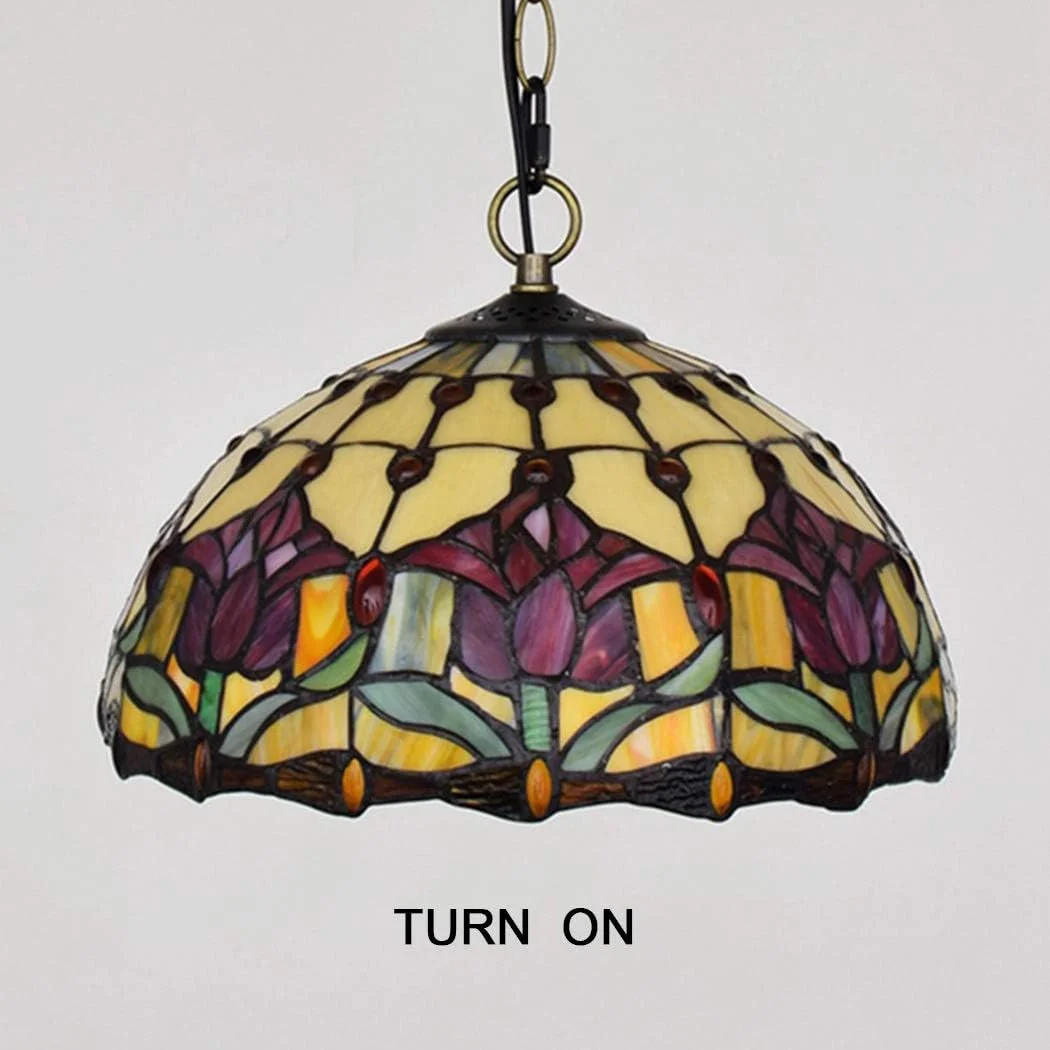 چراغ آویز سقفی به سبک تیفانی، لوستر شیشه ای رنگی لاله قرمز خلاقانه، سبک رترو اروپایی مناسب اتاق خواب، نشیمن، ناهارخوری، آشپزخانه، ایوان و راهرو، هدیه، 12 اینچ
