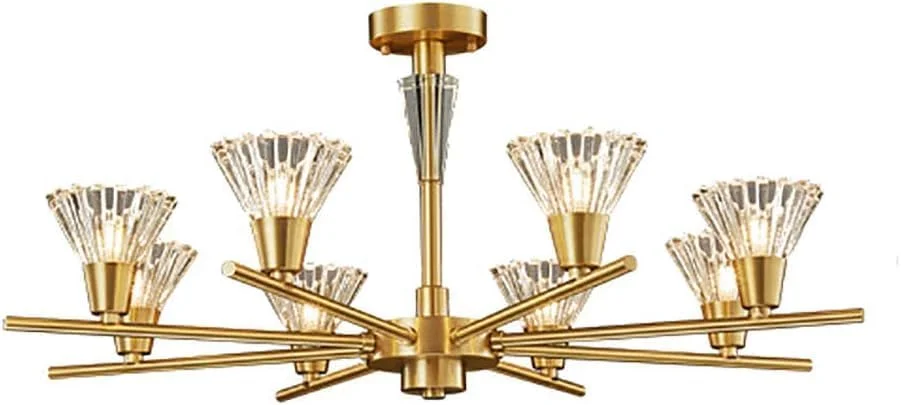 لوستر مجلل 8 شاخه آویز برنجی طلایی، چراغ سقفی مدرن اواسط قرن، دکور مدرن، تک رنگ - 8 شاخه