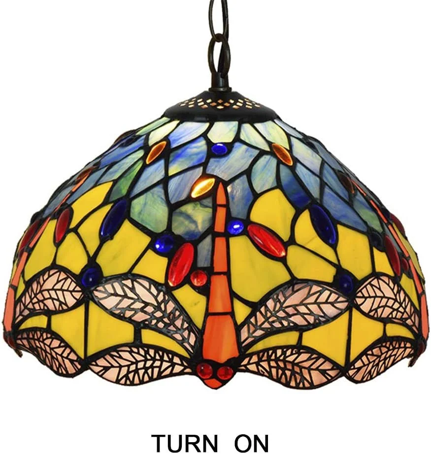 چراغ آویز سقفی به سبک تیفانی، لوستر شیشه ای رنگی طرح سنجاقک خلاقانه، چراغ راهرو، اتاق خواب، نشیمن، ناهارخوری، آشپزخانه، ایوان به سبک اروپایی، هدیه، 12 اینچ