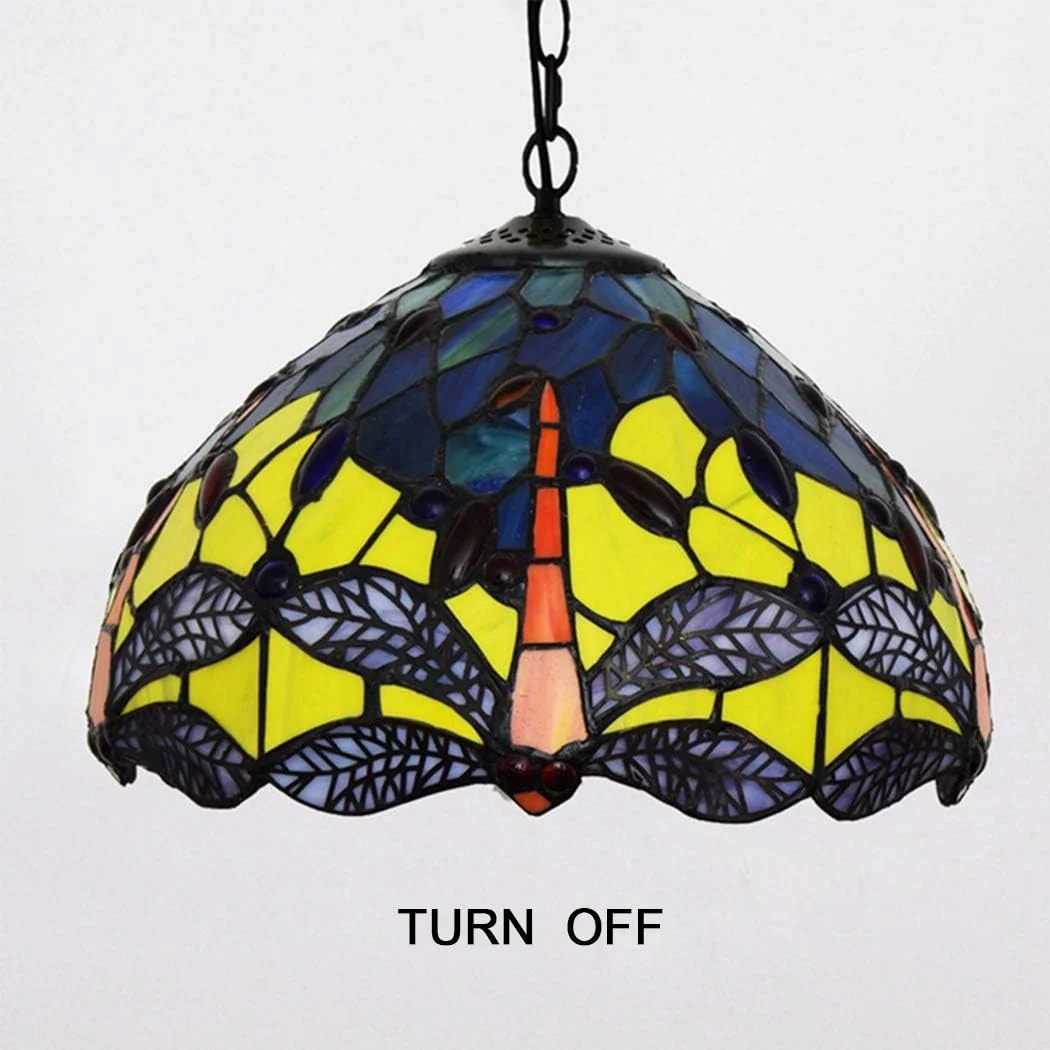 چراغ آویز سقفی به سبک تیفانی، لوستر شیشه ای رنگی طرح سنجاقک خلاقانه، چراغ راهرو، اتاق خواب، نشیمن، ناهارخوری، آشپزخانه، ایوان به سبک اروپایی، هدیه، 12 اینچ