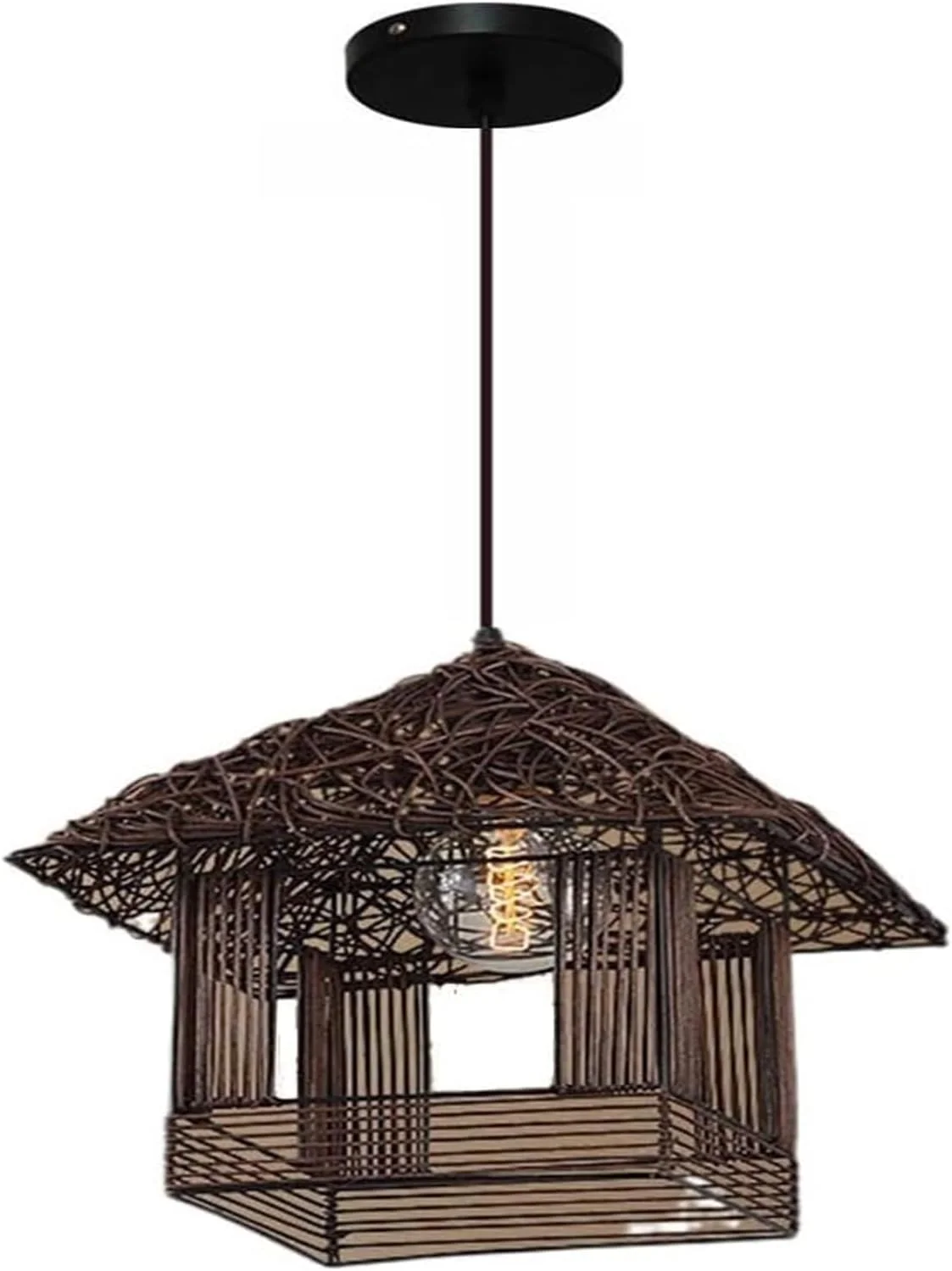 لوستر حصیری، آباژور حصیری بافت، چراغ آویز فلزی دست ساز، روشنایی داخلی، چراغ با سیم قابل تنظیم، لوستر