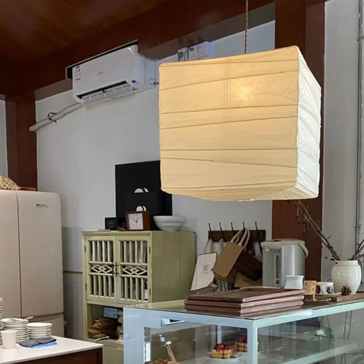 لوستر آویز کاغذی مربعی، چراغ سقفی ژاپنی، سبک عتیقه، وابیسابی، مناسب اتاق خواب و نشیمن