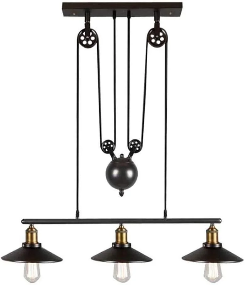 KRSIAXG Pendant light خمر الحديد البكرة الثريات، 3 ضوء الصناعية لوفت أضواء السقف البكرة العتيقة الارتفاع والسقوط ضوء للمطبخ جزيرة غرفة الطعام شريط لغرفة الطعام غرفة المعيشة