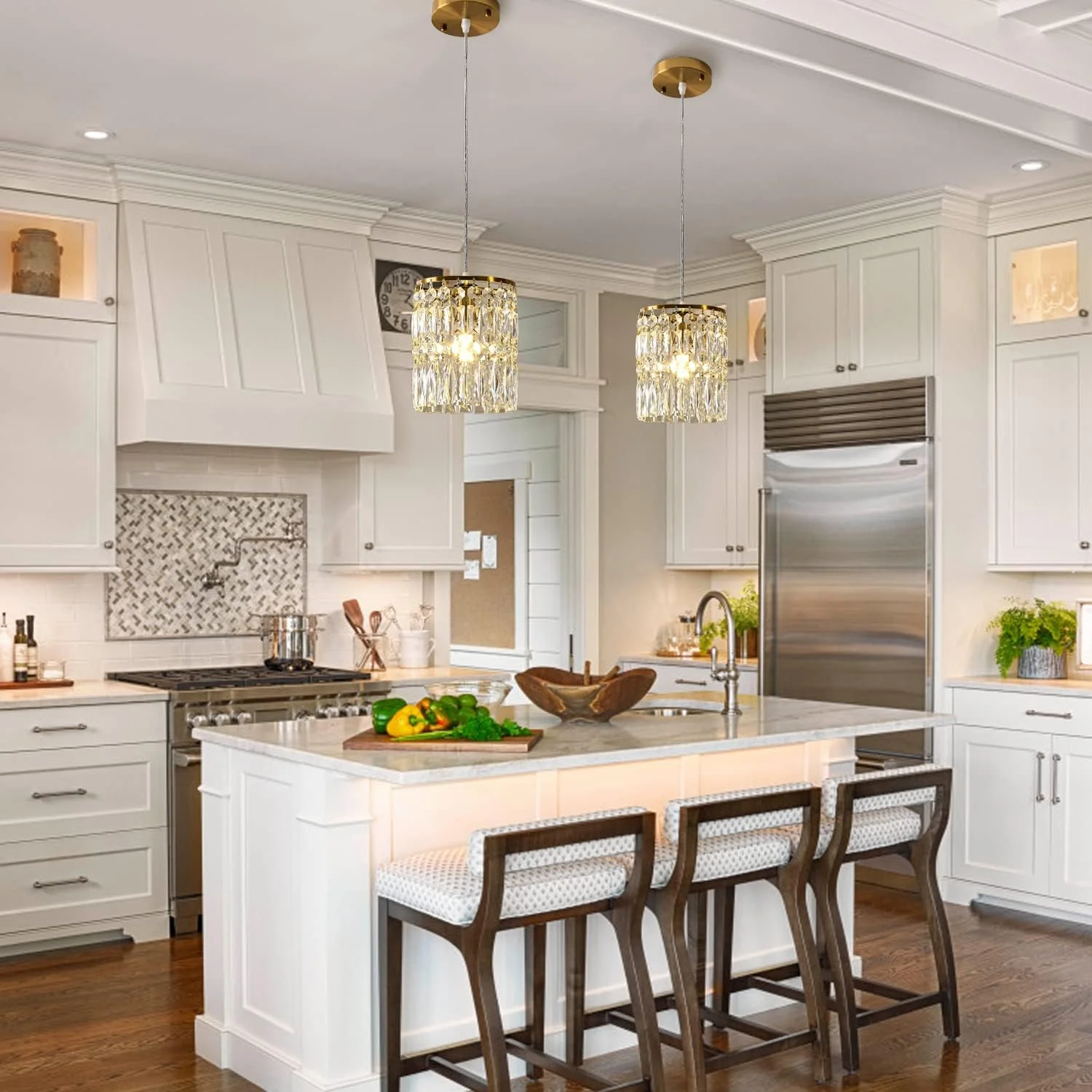 چراغ آویز کریستالی KJLARS، لوستر مدرن تک شعله طلایی، چراغ سقفی آویز برای آشپزخانه، اتاق نشیمن، اتاق خواب، اتاق غذاخوری، ورودی