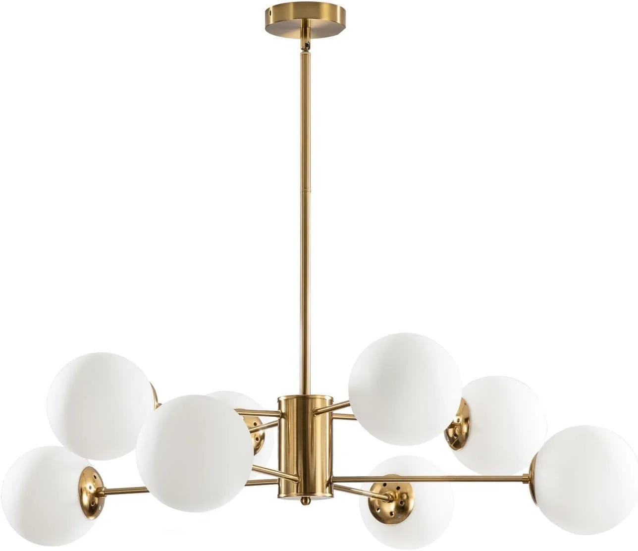 لوستر مدرن طلایی KCO Lighting، لوستر آویز 8 شاخه با گوی شیشه ای، مناسب برای نصب سقفی، آشپزخانه و جزیره