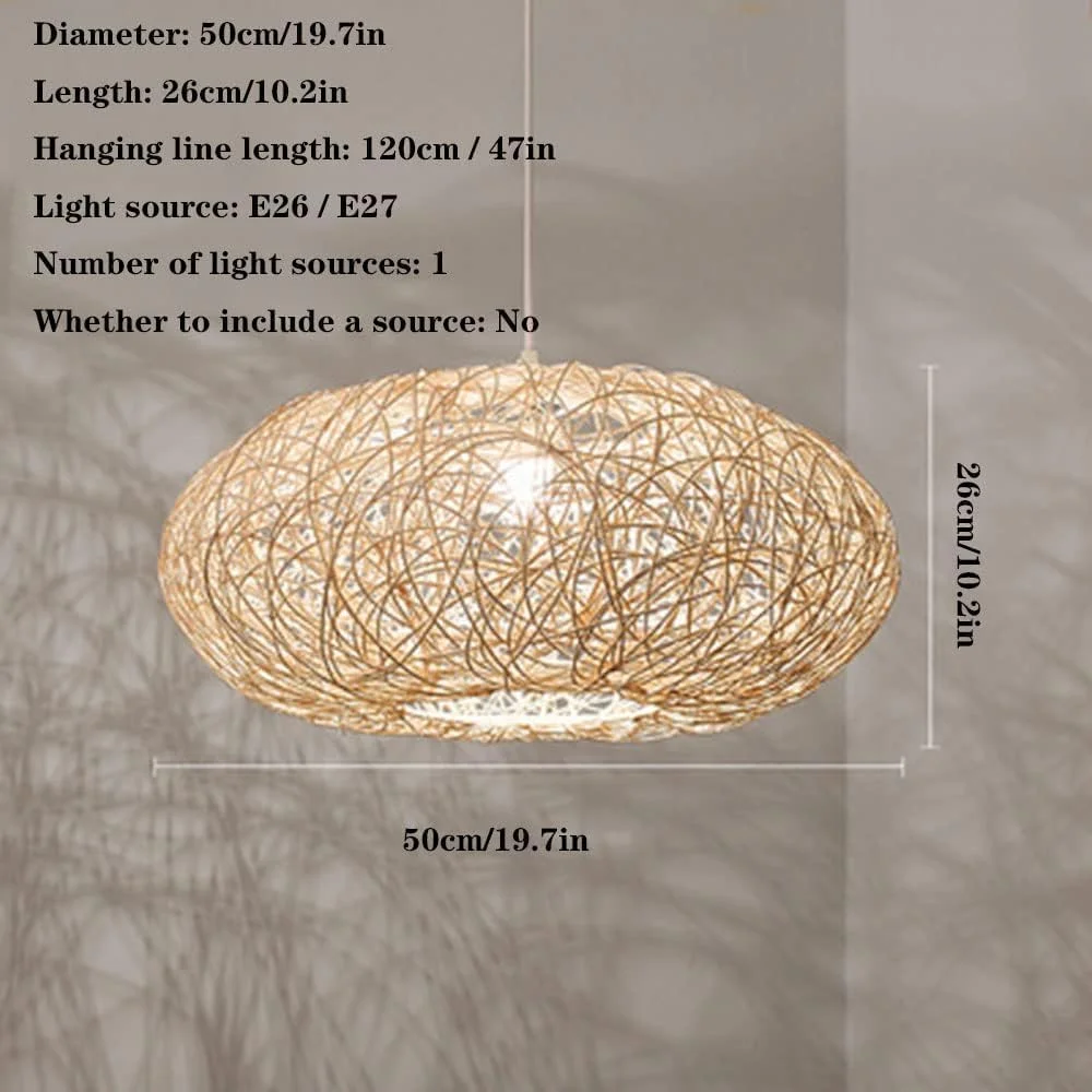 آباژور بیضی توخالی به سبک ژاپنی، لوسترهای حصیری به سبک بوهو، چراغ آویز فلزی حصیری توخالی، روشنایی سقفی داخلی، لوستر