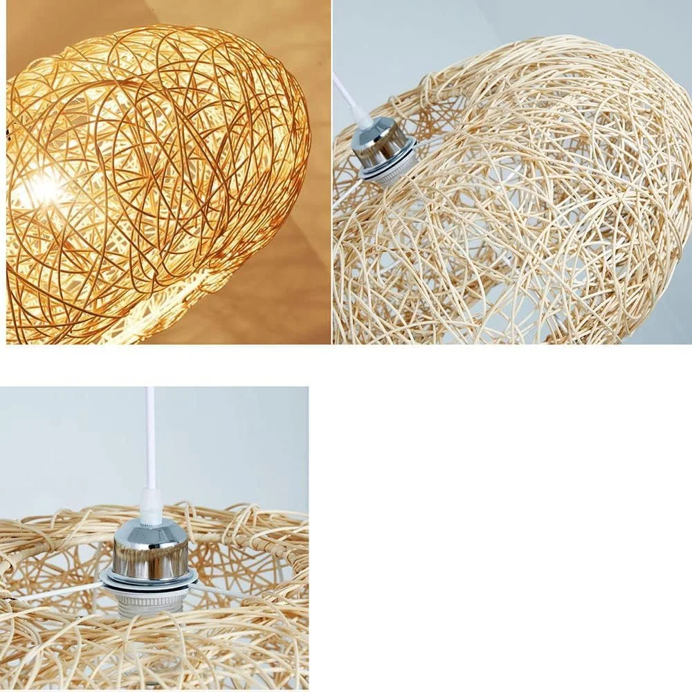 آباژور بیضی توخالی به سبک ژاپنی، لوسترهای حصیری به سبک بوهو، چراغ آویز فلزی حصیری توخالی، روشنایی سقفی داخلی، لوستر