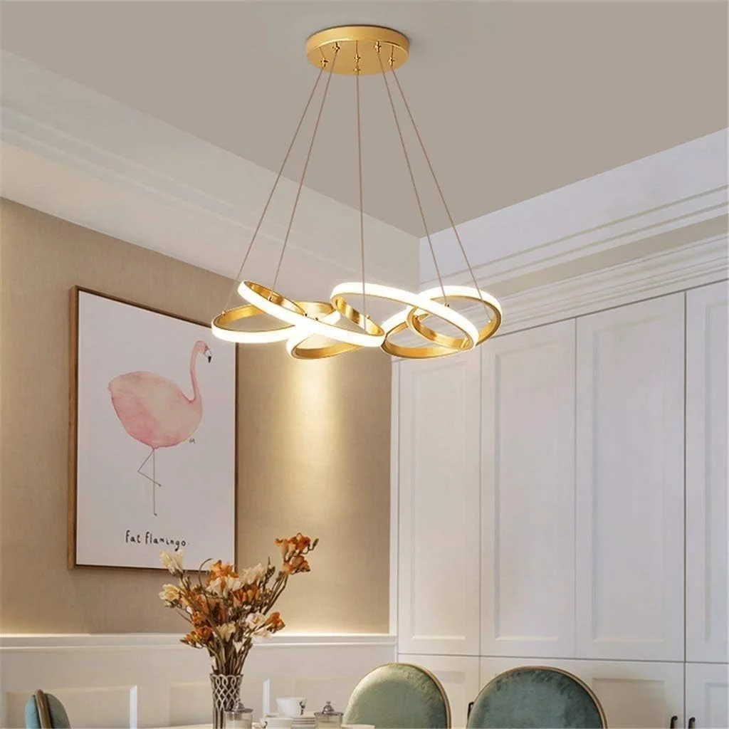 چراغ آویز اتاق ناهارخوری، چراغ آویز ال ای دی دیمر دار حلقه طلایی با کنترل از راه دور، دکور مدرن چراغ آویز اتاق ناهارخوری، چراغ آویز ال ای دی دیمر دار حلقه طلایی با کنترل از راه دور، دکور مدرن