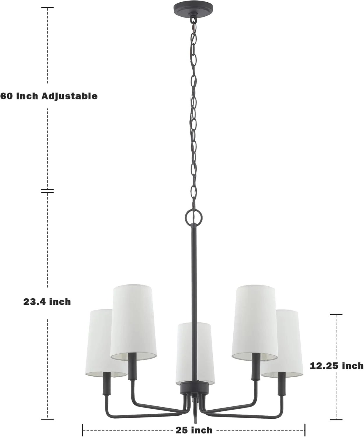 لوستر روشنایی خانه به سبک روستایی Homebelife، چراغ جزیره ای مدرن 5 شاخه برای آشپزخانه و اتاق ناهارخوری، پرداخت مشکی مات با سایه پارچه ای سفید