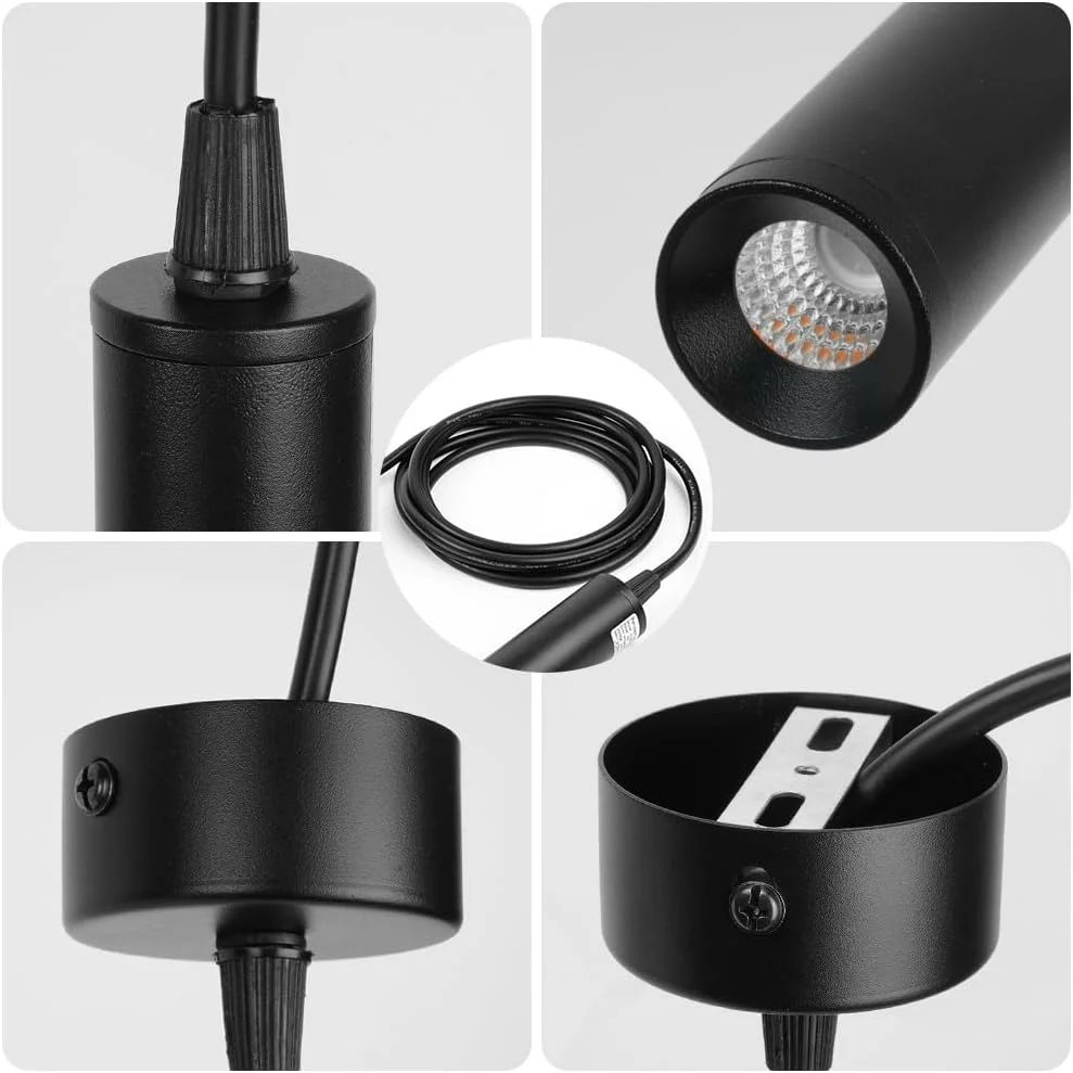 لوستر استوانه ای مشکی هاتوت، لوستر ال ای دی، سفید گرم، 3000K، برای اتاق نشیمن، میز ناهار خوری، پیشخوان هتل، 30 سانتی متر، طول قابل تنظیم، مدرن