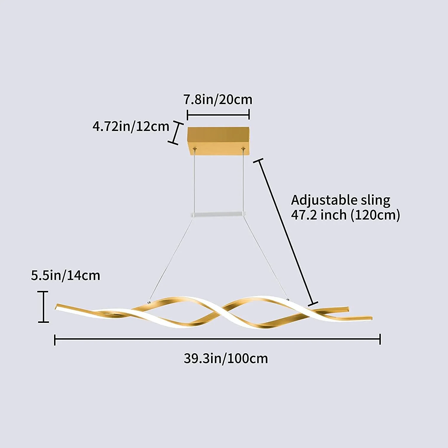 لوستر مدرن Ganeed، چراغ آویز LED دیمر پذیر با کنترل از راه دور، لوسترهای آکریلیک موجی معاصر برای اتاق ناهار خوری میز شام آشپزخانه رستوران، 3000K-6000K، 28W، طلایی