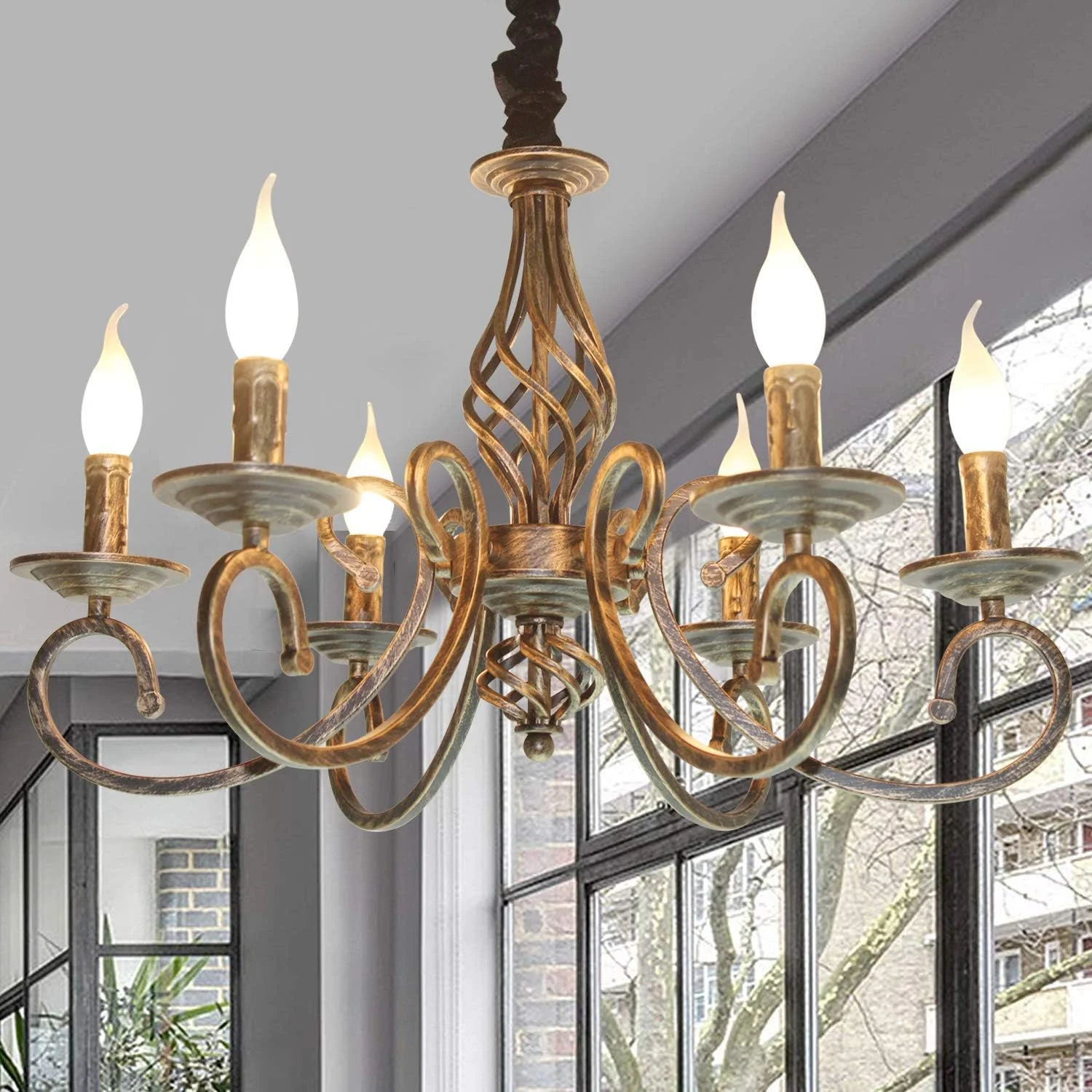 Ganeed Rustic Chandeliers, Vintage French Country Chandelier, Wrought Iron Antique Ceiling Chandeliers, Bronze Pendant Light Fixture for Kitchen Farmhouse Dining Room Living Room, 6 Lights