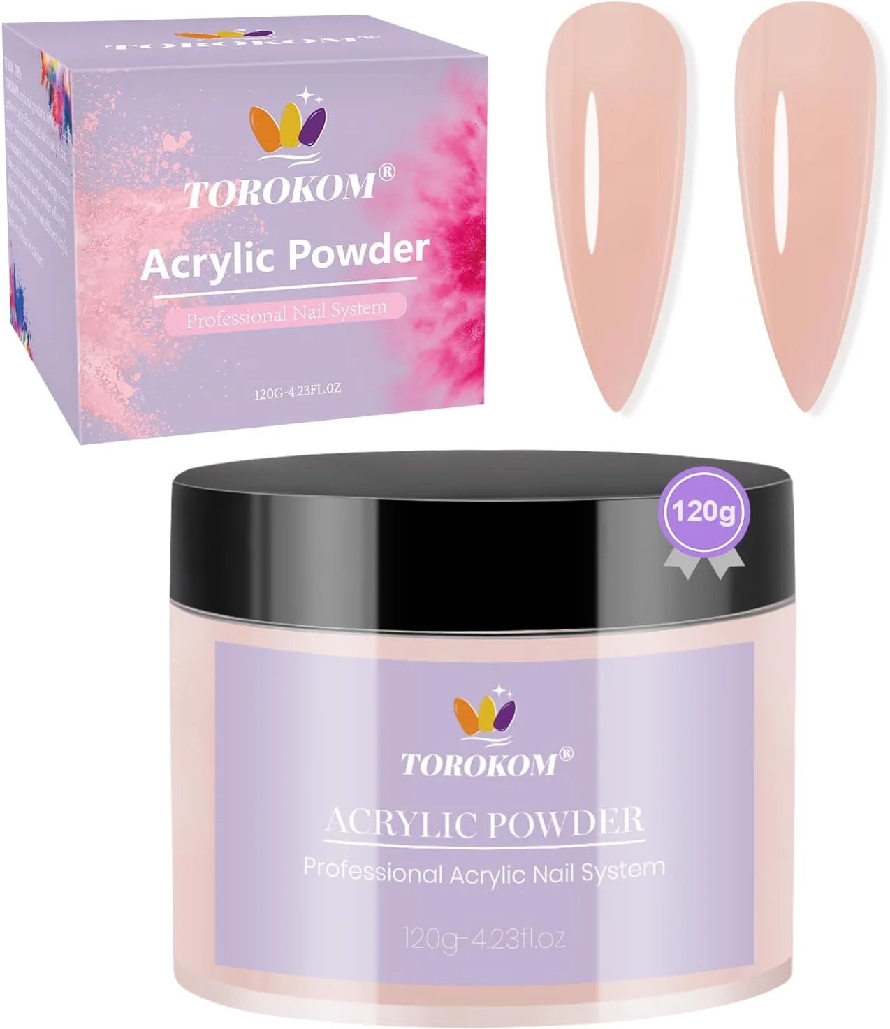 پودر اکریلیک 120 گرمی TOROKOM - پودر اکریلیک ناخن برای کاشت ناخن، اکستنشن ناخن، مانیکور فرانسوی و طراحی ناخن