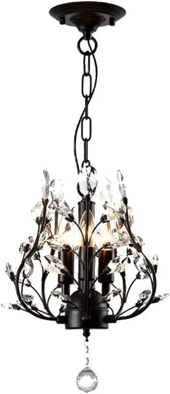 لوستر روستیک طرح خانه روستایی، چراغ سقفی با آویز کریستالی طرح قطره باران، مناسب اتاق ناهارخوری، حمام، اتاق خواب، اتاق نشیمن، ورودی، دکور مدرن، مشکی - 3 شاخه