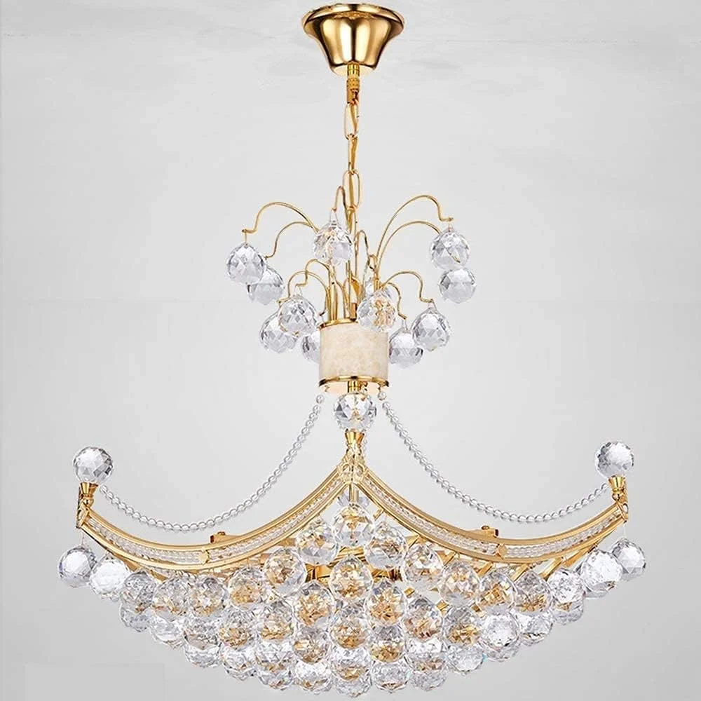 لوستر شیک طلایی کریستالی LED، ایجاد کننده فضایی گرم و دلنشین برای خانه و رستوران - بدنه طلایی 530 در 360 میلی متر - مناسب برای اتاق نشیمن