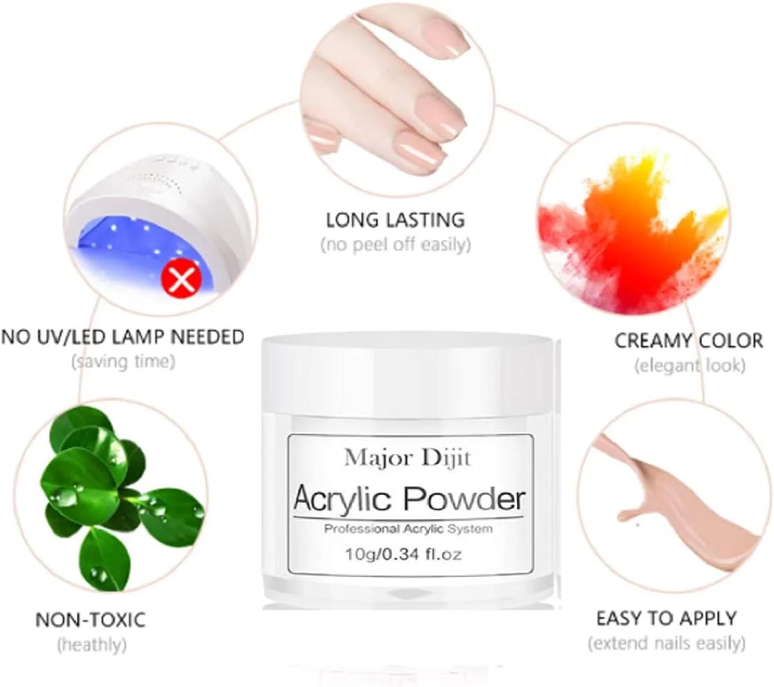 پودر اکریلیک سفید ۱۰ گرمی ویکسون اینترنشنال مدل MAJOR DIJIT برای کاشت ناخن، طراحی ناخن، مانیکور، ژل اکریلیک، لاک ژل هیبرید UV پلی ژل (سفید)
