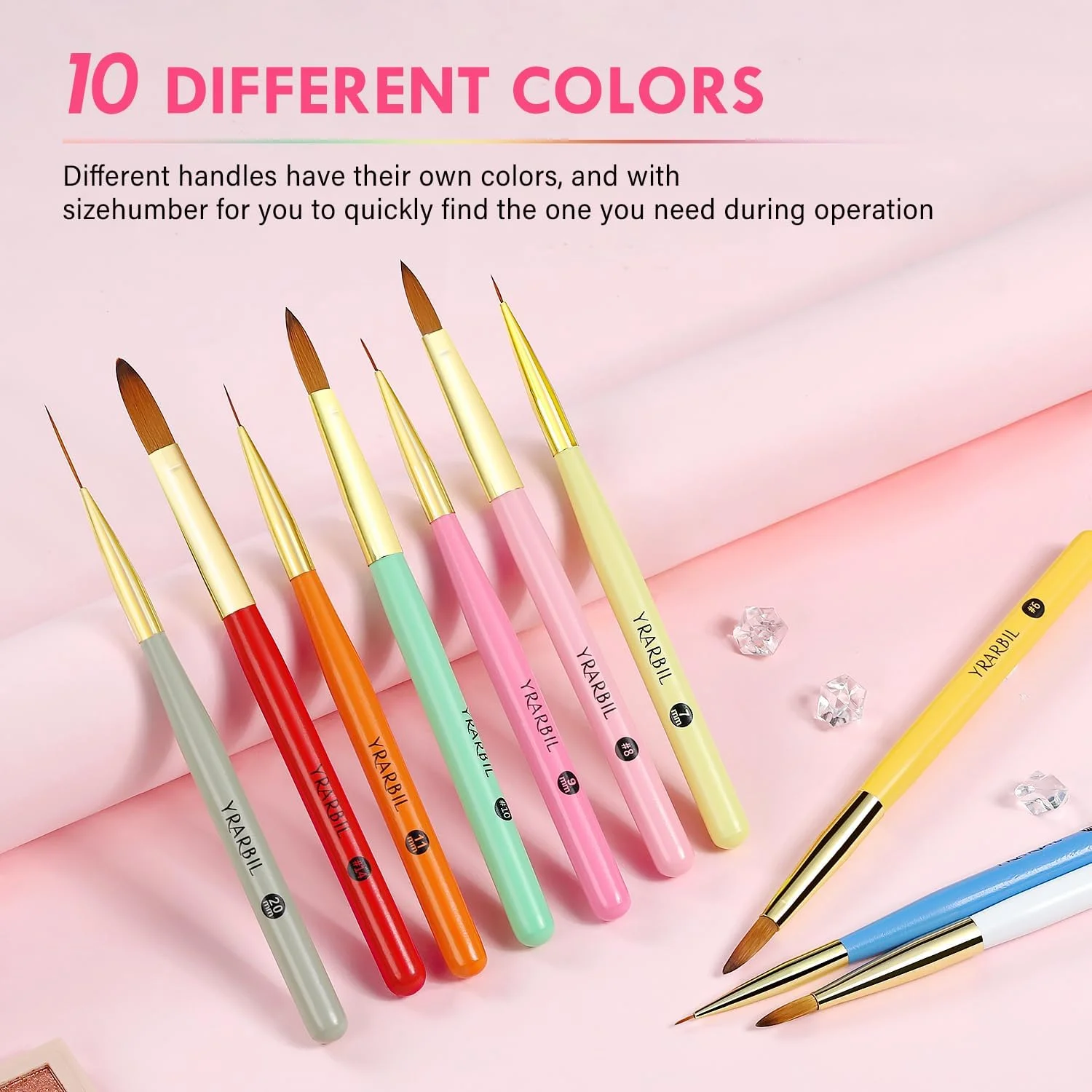 مجموعه 5 عددی قلم موی طراحی ناخن Yrarbil و 5 عددی قلم موی اکریلیک ناخن برای طراحی هنری با لاک ژل، خطوط نازک و بلند، حکاکی سه بعدی، کاشت ناخن و استفاده از پودر اکریلیک